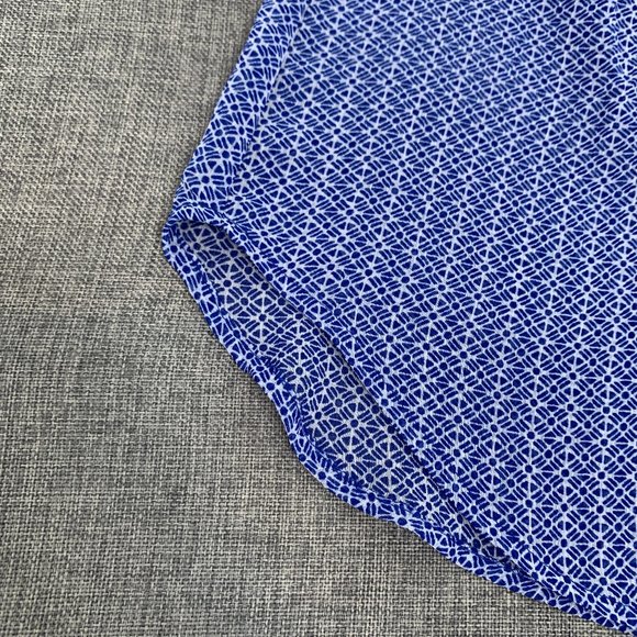 Liz Claiborne Sheer Tank Top Blue White 4 Button Front Tie Neckline Small Blouse - Picture 4 of 11